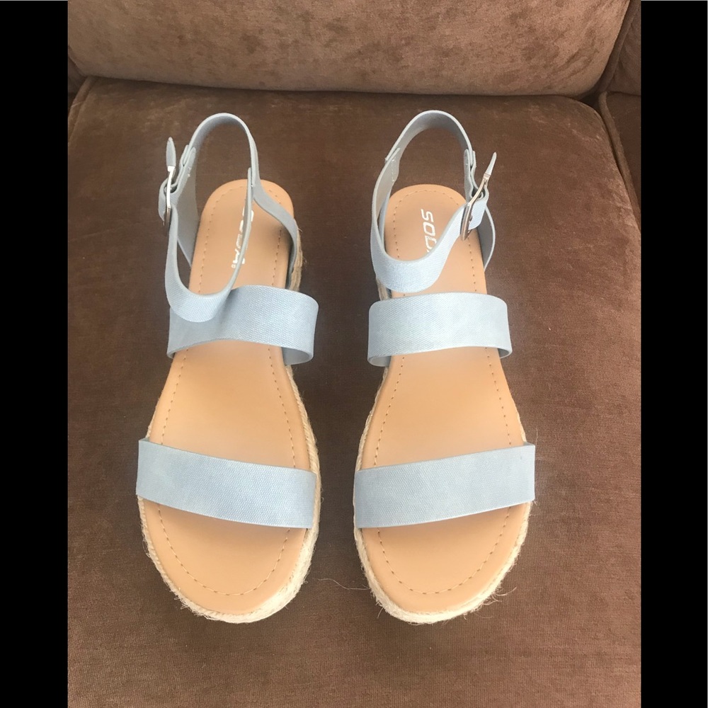 Denim Blue Platform Sandals, Size 11